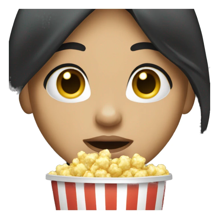 Caucasian girl with black hair, eating popcorn sticker