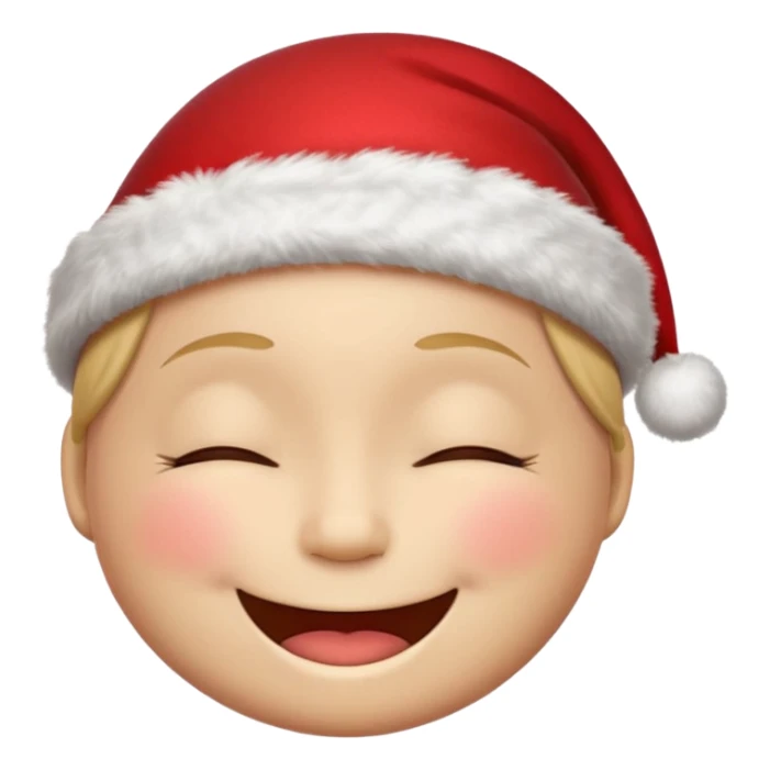 Smiley face smiles with closed eyes in a red Christmas hat sticker