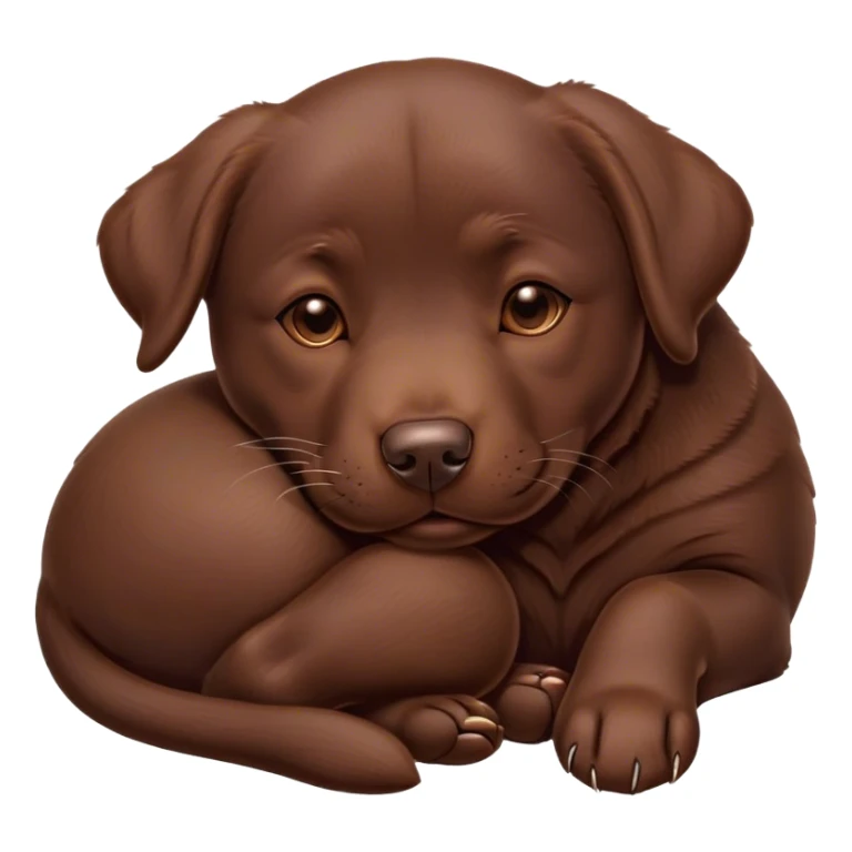 Meme-Worthy Cute Sleeping Chocolate Labrador Portrait Emoji, Head resting peacefully with a contented smile, showcasing a delightfully robust build and a luxuriously soft chocolate Fur, eyes shut in a serene nap, Simplified yet hilariously adorable features, highly detailed, glowing with a soft, drowsy light, high shine, relaxed and utterly lovable, stylized with an air of playful laziness, bright and heartwarming, soft glowing outline, capturing the essence of a comically sleepy companion, so meme-worthy it feels like it could instantly become the next viral sensation of adorable slumber! sticker