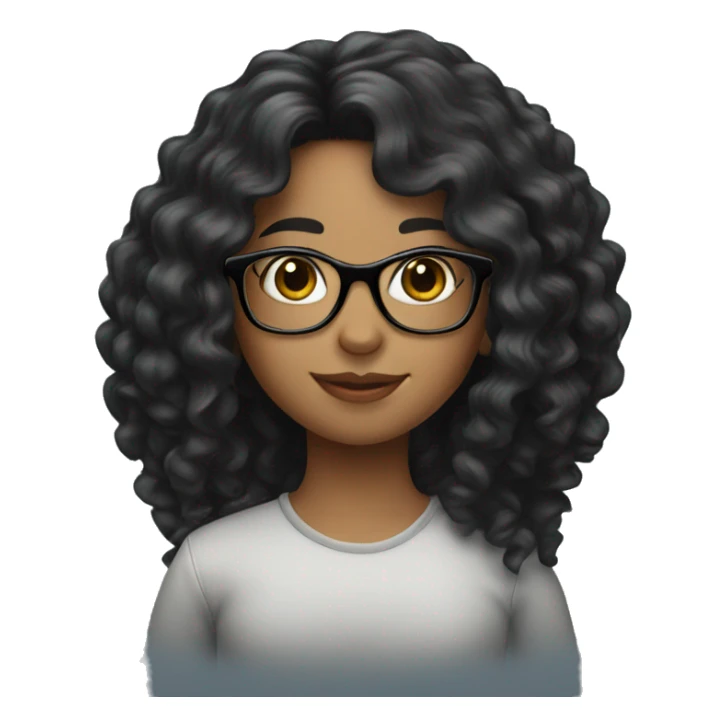 Girl with long black curly hair with glasses sticker