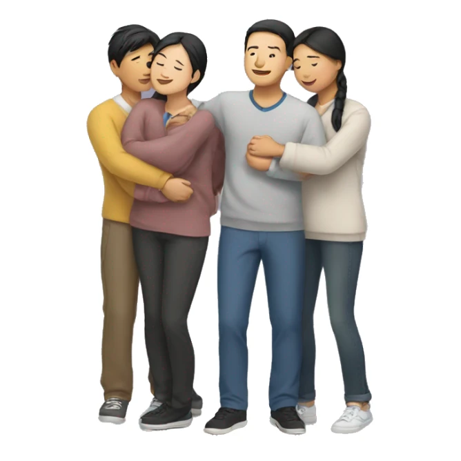 Three Asians standing side by side and looking at each other and hugging each other sticker