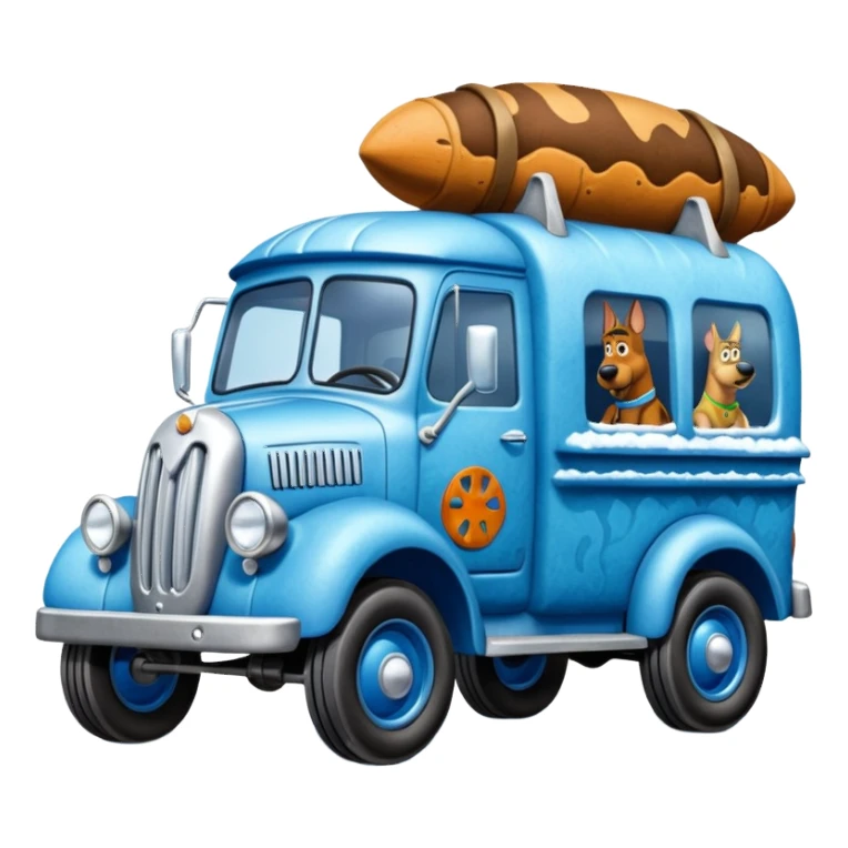 The Flintstones shiny crushed-dark iced-blue frozen Scooby Doo 1912 Bug busters liquidator’s antique long-wheelbase snub-nose off-road moving truck  sticker