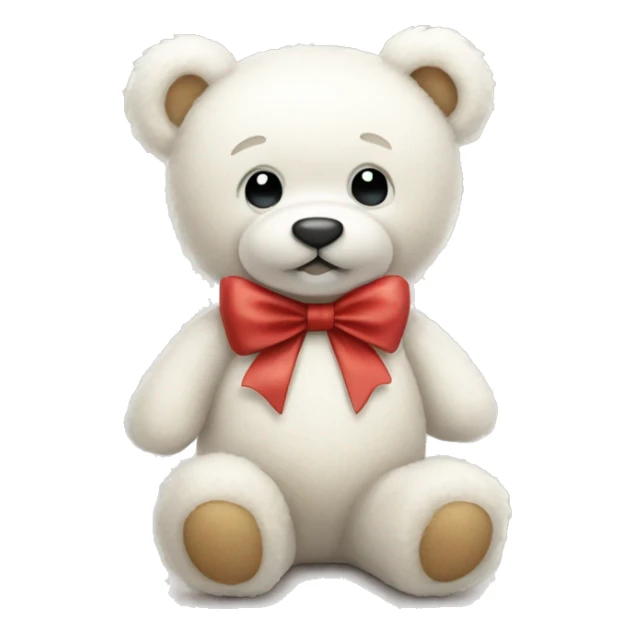 a sweet white teddy bear with a bow around its neck sticker
