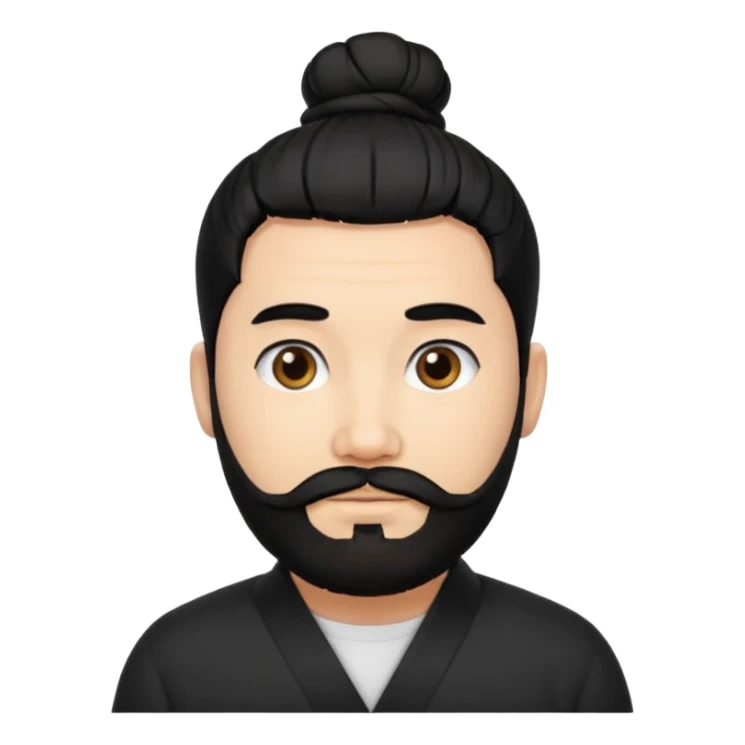 man with a beard and black hair tied in a bun sticker