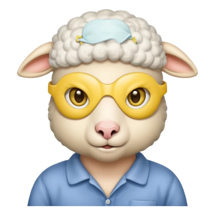 a sheep with yellow sleep mask and wearing shirt sticker
