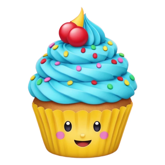 A 3D cartoon cupcake poster with bright colors, text and border design, flat layout, Memoji-style rendering. sticker