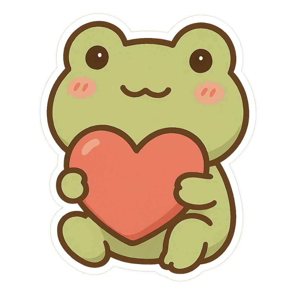 Cute frog holding a heart, Q version sticker style sticker