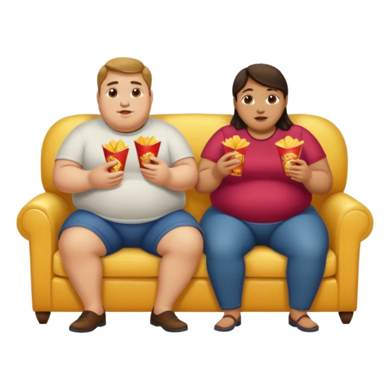 fat man and woman eating chips on couch sticker