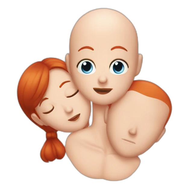 couple kiss bald guy eyes blue with redhead woman sticker