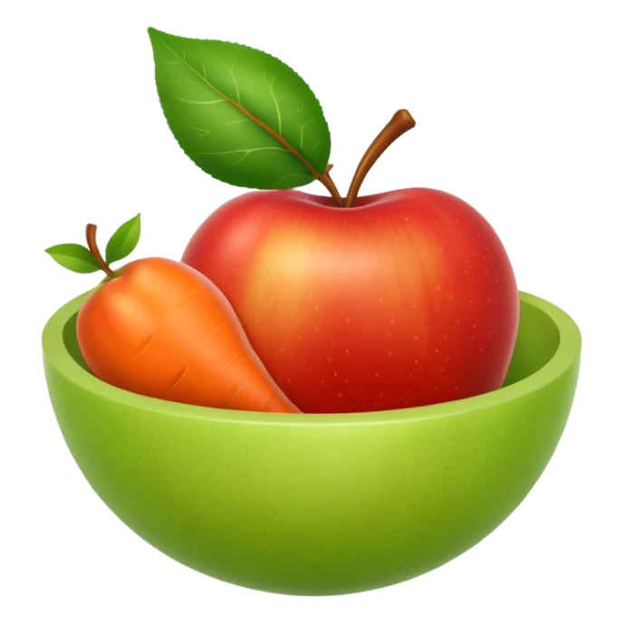 Fruitbowl with apple, pear, orange, carrot sticker