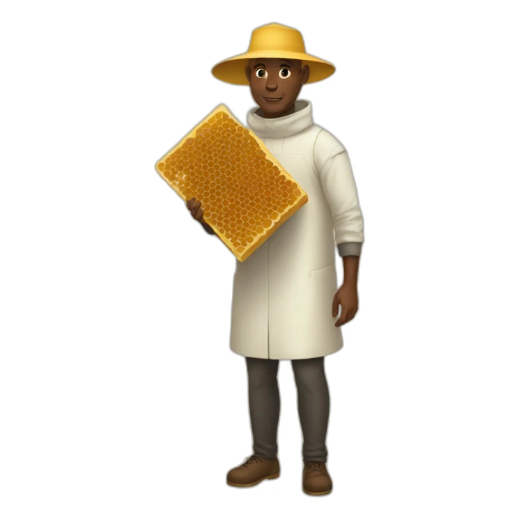 Bald head tall black man beekeeper holding honeycomb full body sticker