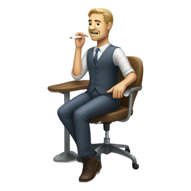 Man sitting in office with cigarette in hand sticker