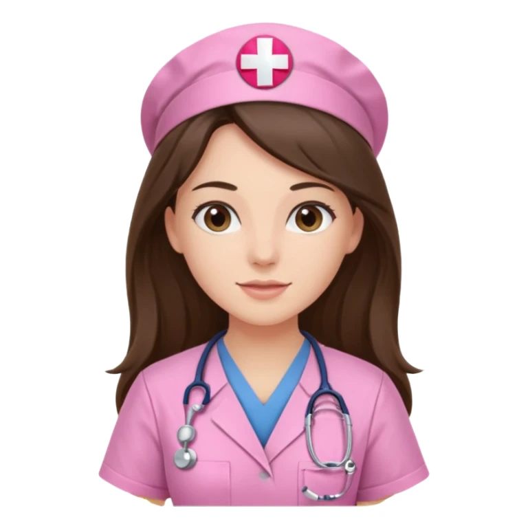 pretty brunette nurse with long hair in pink scrubs sticker