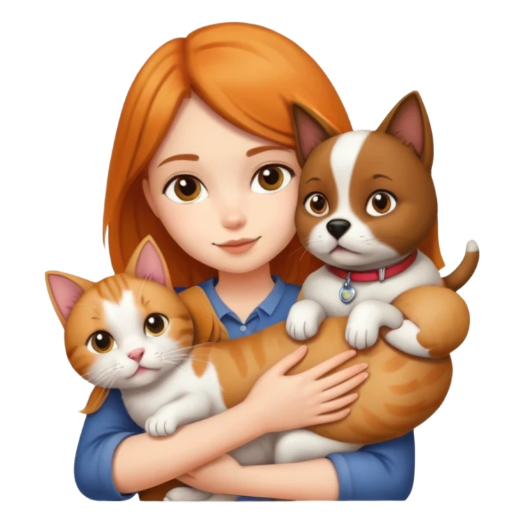 Girl holding a cat and a dog sticker