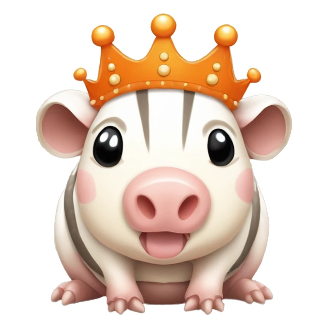 Orange and white piebald chubby round armadillo pig panda centipede armadillo wearing a crown sticker