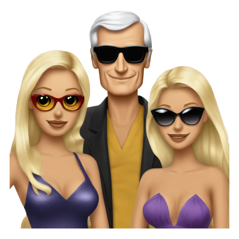 Young Hugh Hefner in sunglasses with 3 beautiful blondes sticker