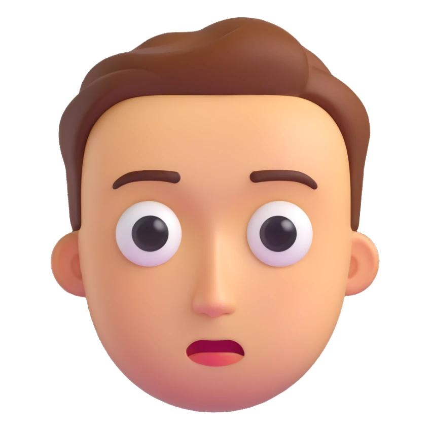 a sad and lost looking man, expressive face, round face, glossy finish, 3D emoji style sticker