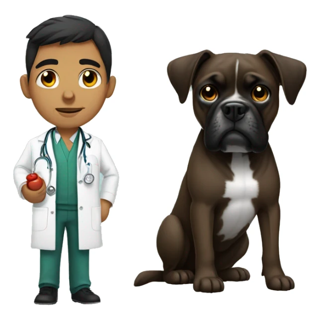 Young Mexican doctor with big black boxer dog  sticker