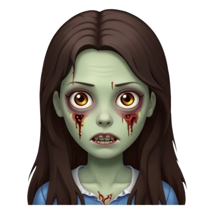 a zumbi girl with deep brown long hair and deep brown eyes sticker