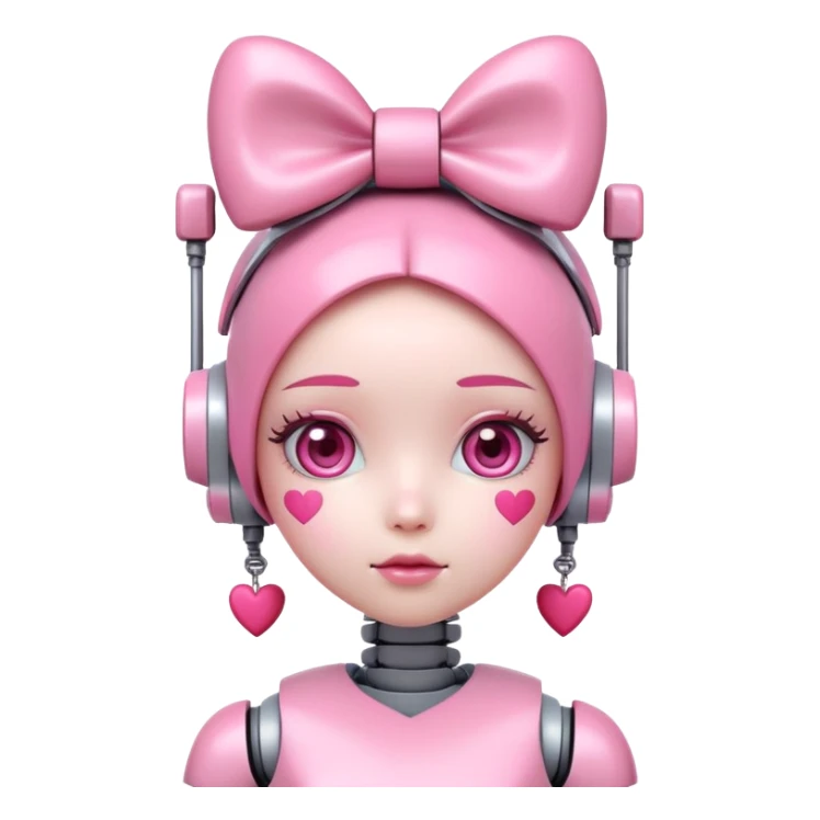 cute pink robot girl with a bow on her head and heart decorations sticker