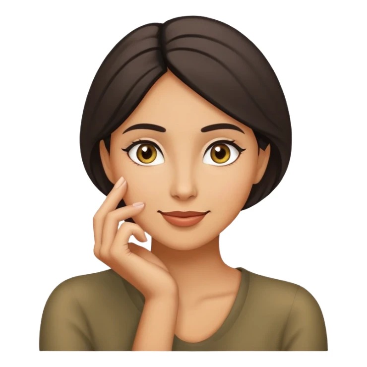 woman emoji with sly smile hand on chin thinking sticker