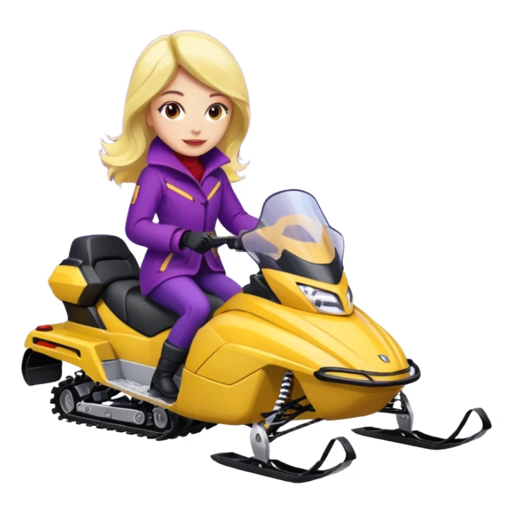 Woman wearing red coat  on purple and yellow snowmobile sticker