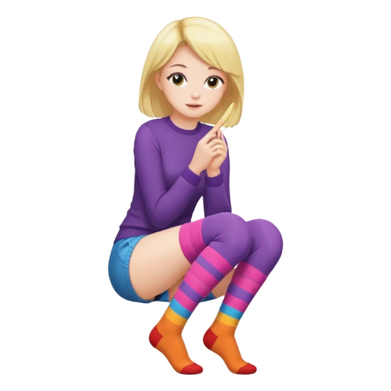 Cute girl thigh high socks sitting legs out, colorful clothes sticker
