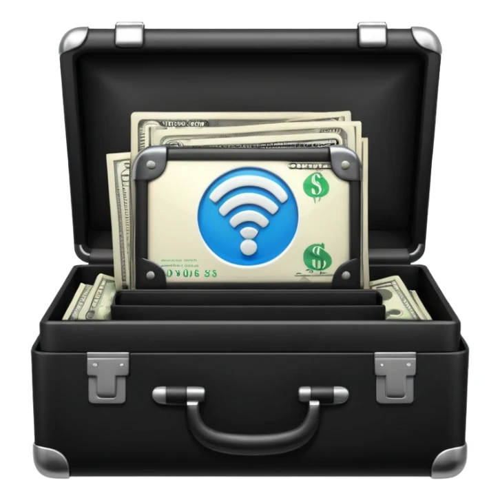 open wifi money filled briefcase sticker