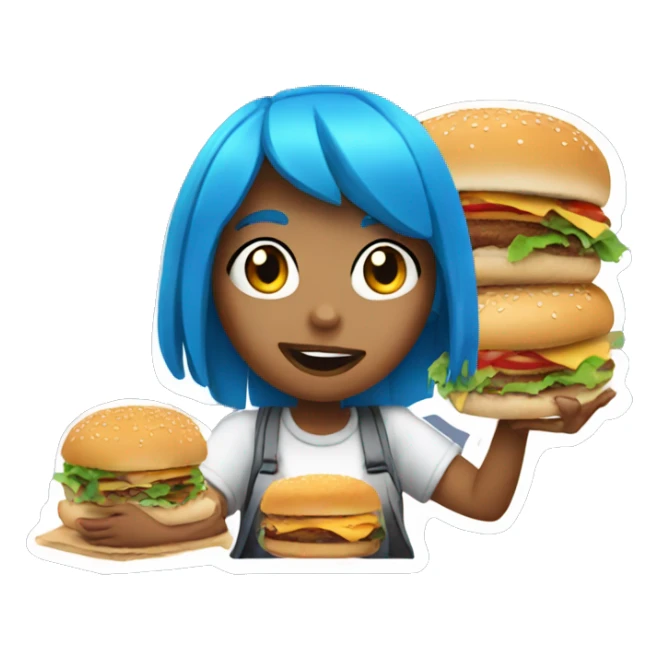 Girl with blue hair eating a burger sticker