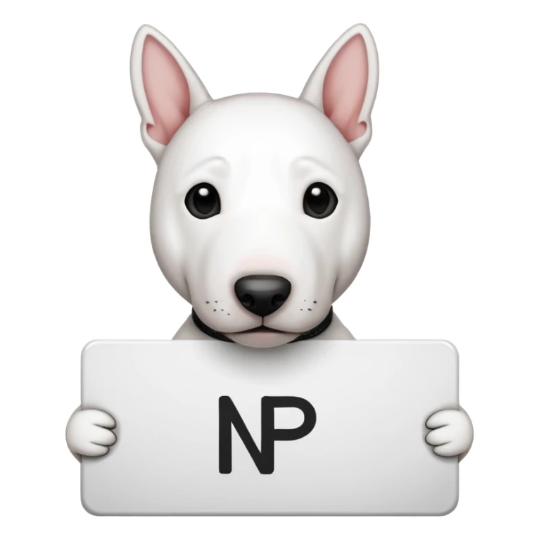 photo realistic bull terrier dog holding a sign that says "NP" sticker