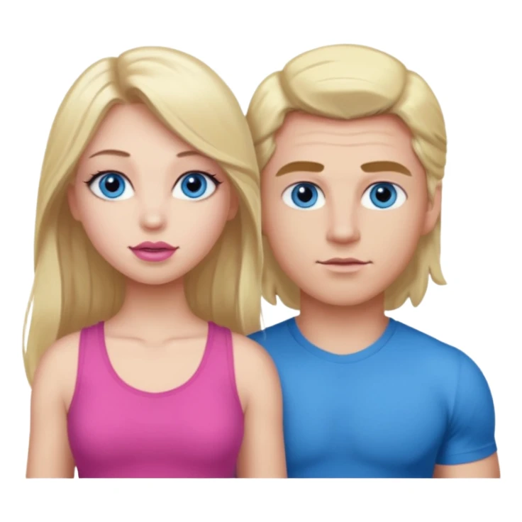 girl with blue eyes and long false eyelashes with longer lighter blonde hair with a middlr part and plump pink lips and the boy has bigger muscles and darker hair sticker