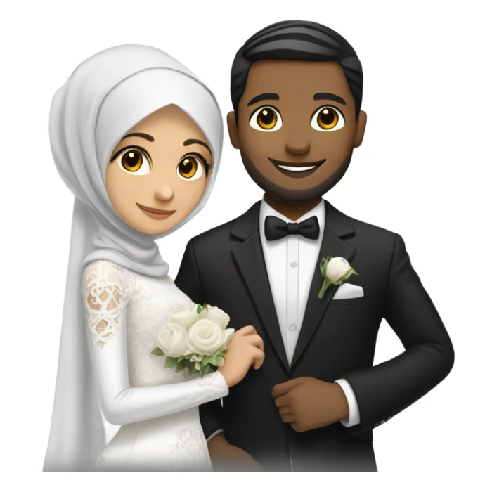 hijabi girl and white boy with black hair getting married sticker