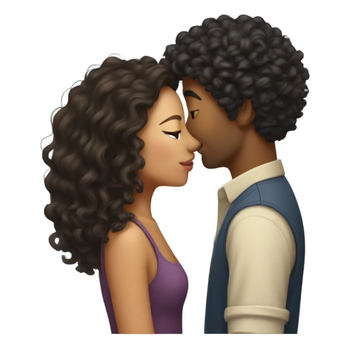 Mixed girl with middle curly hair kissing an Asian man  sticker