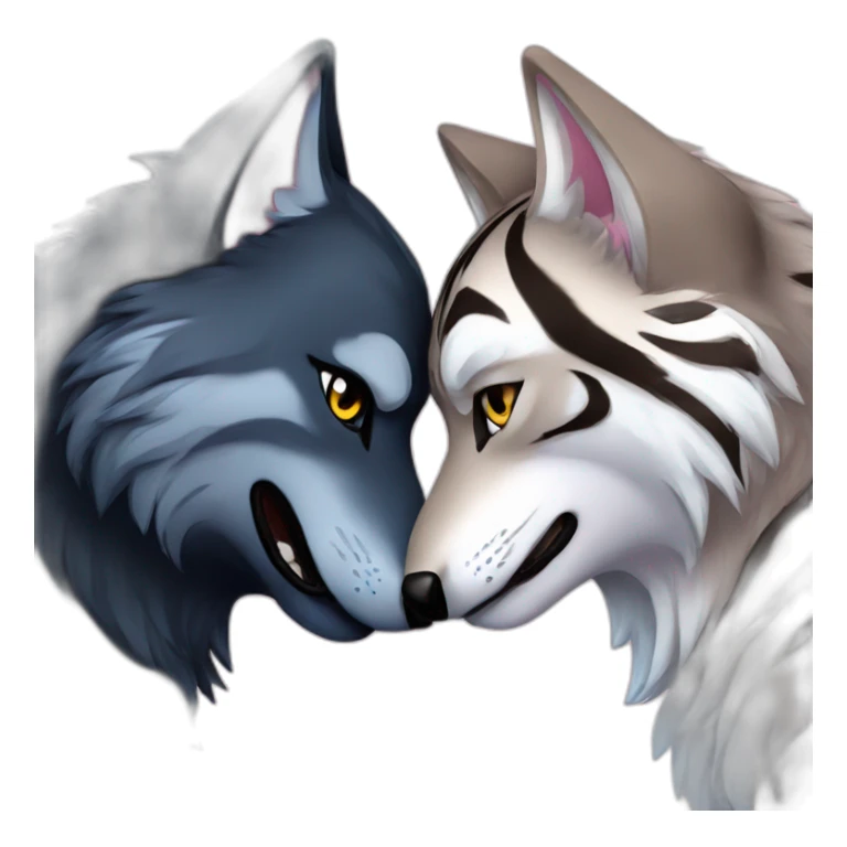 Black wolf with blue eyes kissing gray tiger with pink eyes sticker