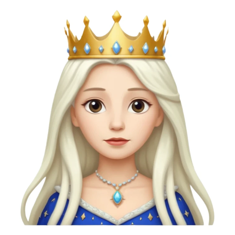 White Long Haired Women, Queen with crown — soft expression, moonlight tone sticker