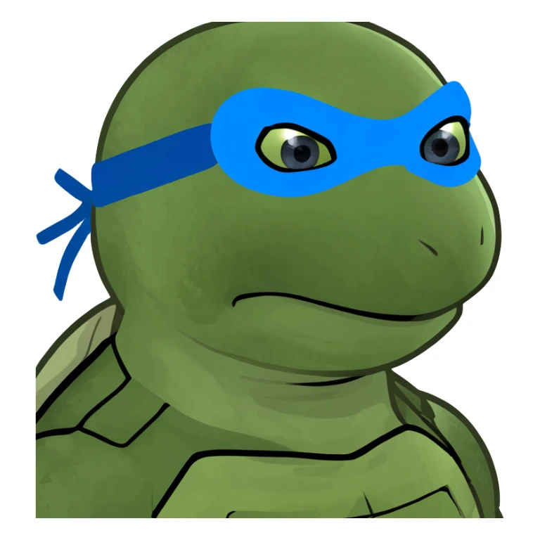 lady ninja turtle wearing blue eye mask eating cake with blue icing sticker