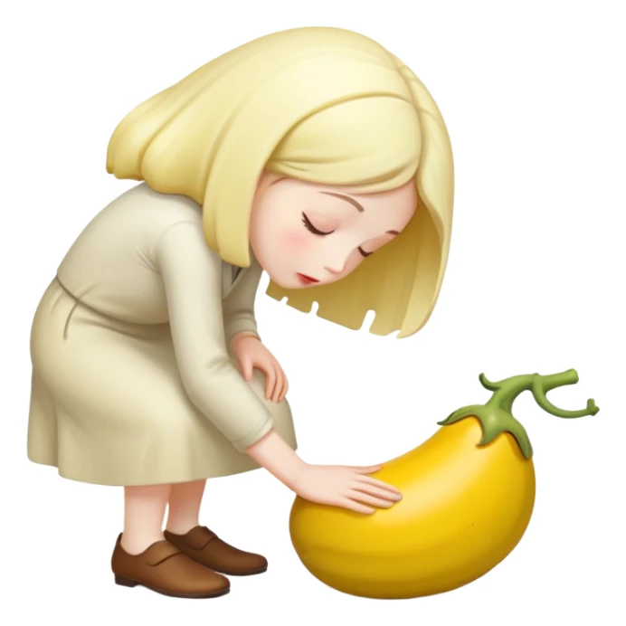 yellow eggplant connected to pregnant person, bowing person facing sideways sticker