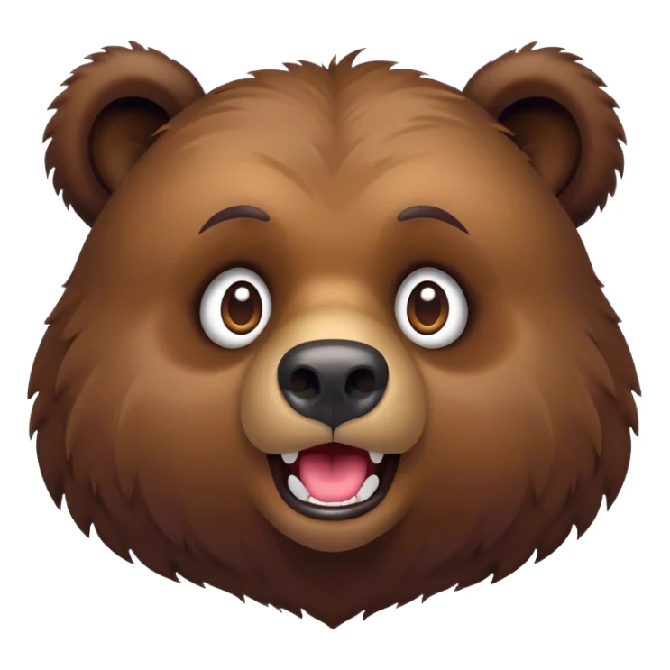 Cinematic Comical Grizzly Bear Portrait Emoji, Head tilted dramatically with an exaggeratedly amused expression, featuring a striking, rugged deep brown fur with bold fur texture, wide, expressive eyes filled with playful disbelief, Simplified yet hilariously expressive features, highly detailed, glowing with a slightly sassy glow, high shine, dramatic yet playful, stylized with an air of cheeky wilderness mischief, bright and endearing, soft glowing outline, capturing the essence of a spirited and over-the-top grizzly, so meme-worthy it feels like it could roar its way into internet fame instantly! sticker