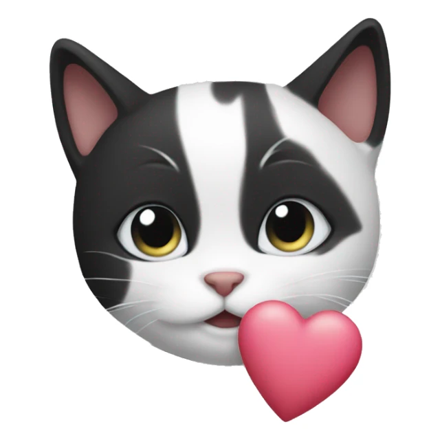 Black and white cat holding a heart sticker