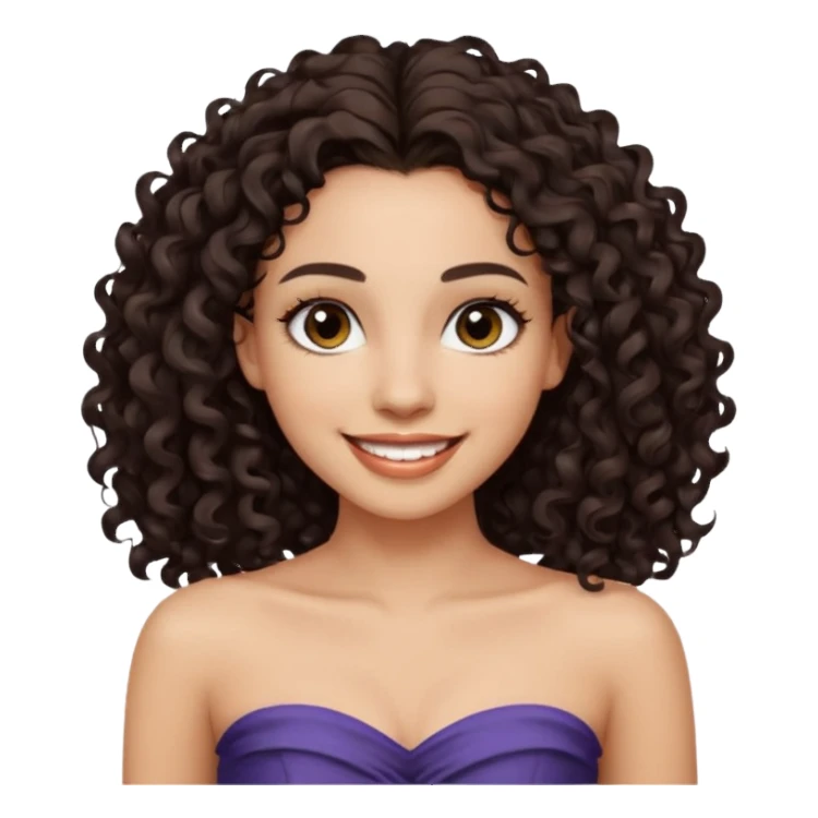 Woman with light skin and super dark brown-almost black colored irises eyes and  dark brown long curly hair that’s waist length curly hair and white tube top with no straps sticker