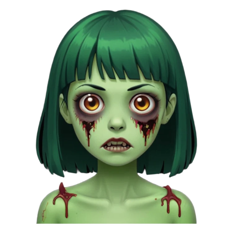 garota zumbi verde com os cabelos pretos longos e com franja curta sticker