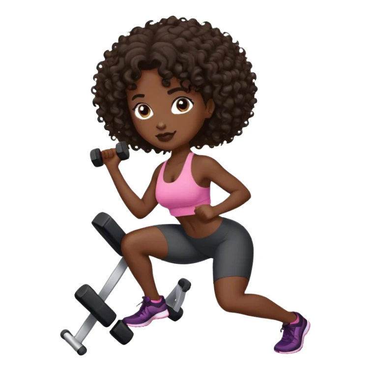 brunete curl medium hair woman black skin working out sticker