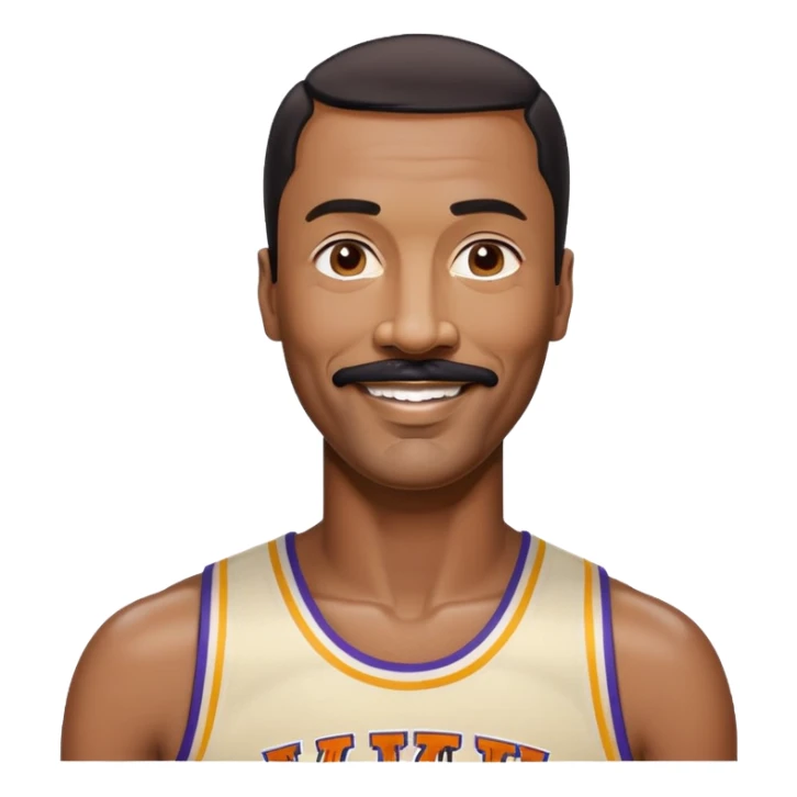 Wilt Chamberlain, tall Black man, black short hair, mustache, smiling sticker