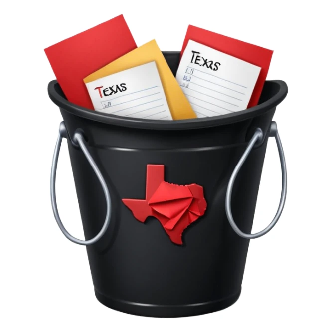 black bucket red texas on front with a bunch of names written on pieces of paper inside of it sticker