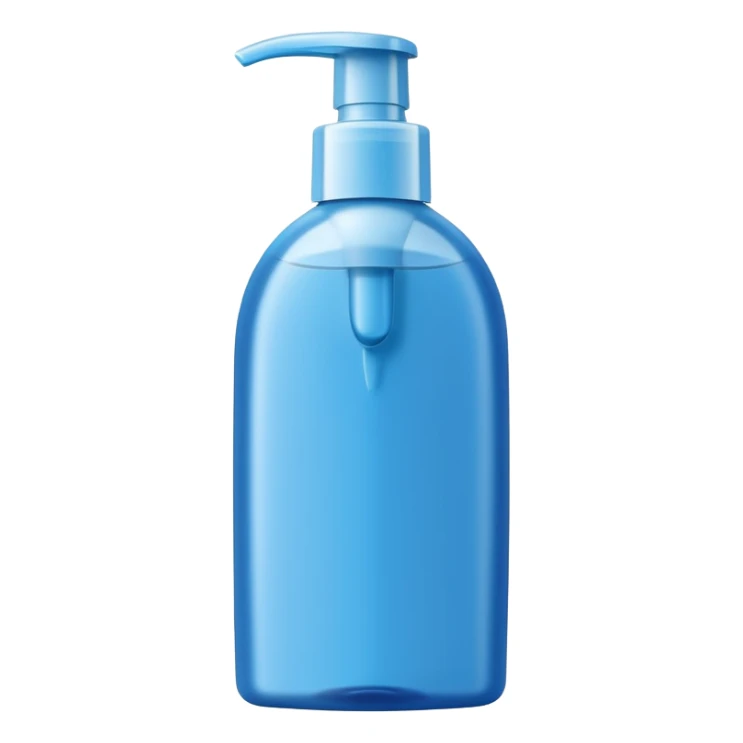 upright shampoo bottle, smooth curved silhouette, flip-top or pump cap, sleek, semi-opaque or colored blue green or white, clean and fresh, no branding or text, soft lighting, emoji scale sticker