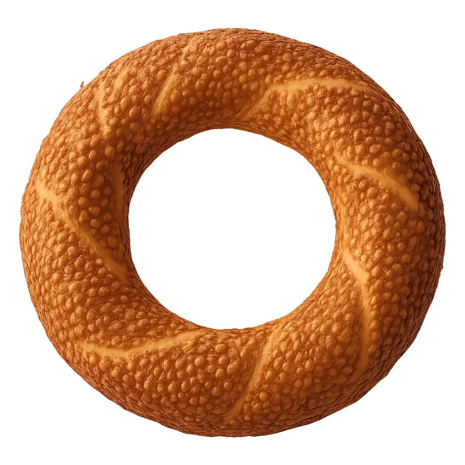 realistic round Turkish sesame bread simit, golden brown, appetizing, isolated sticker