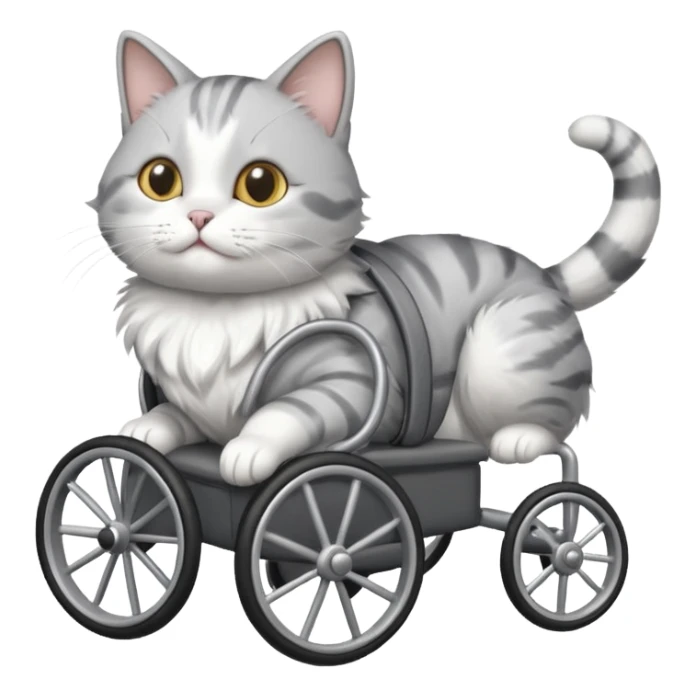 grey and white cat in a cat wheelchair sticker