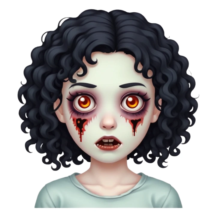 zombie girl, curly black hair and black eyes sticker