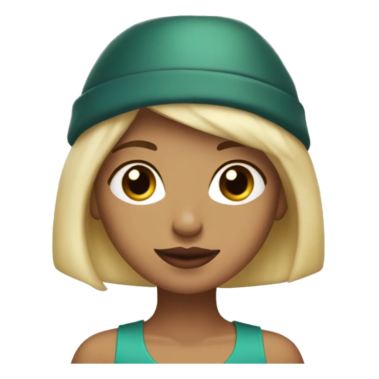 blonde with a bob and brown eyes in a New Year's cap and red lips sticker