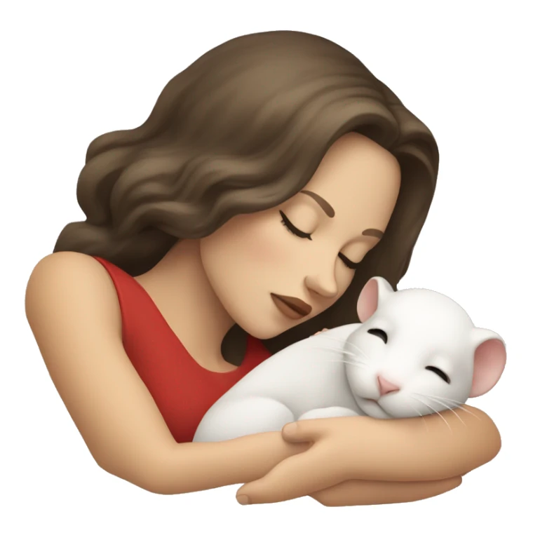 white brunette sleeping tan woman holding one tiny white rat with red eyes sticker
